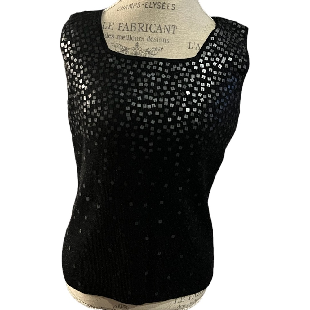 iOS black sequin shimmery sleeveless dressy blouse/top size large square neck.